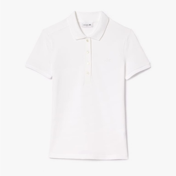 LIKE NEW Lacoste White Women's L.12.D Slim Fit Stretch Mini Piqué Polo Shirt - Picture 1 of 10